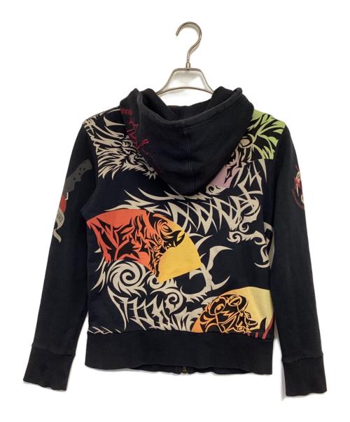 錦（ニシキ）錦 (ニシキ) 和柄ジップパーカー ブラック サイズ:Sの古着・服飾アイテム