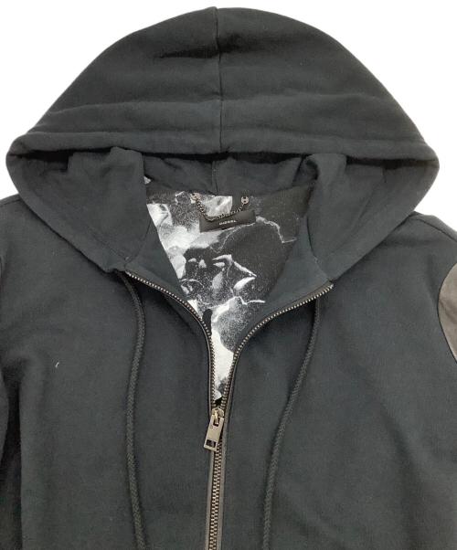 DIESEL（ディーゼル）DIESEL (ディーゼル) コンビネーションジップパーカー ブラック×ホワイト サイズ:Mの古着・服飾アイテム