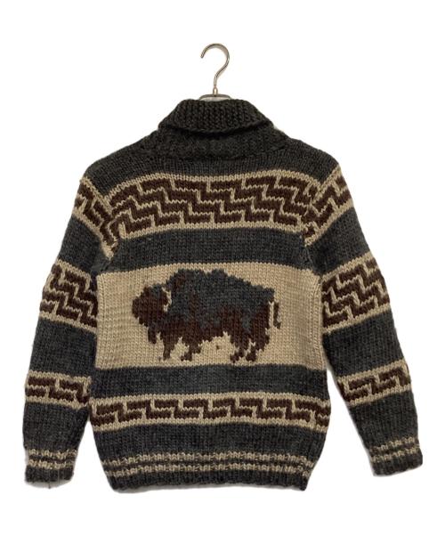 KANATA（カナタ）KANATA (カナタ) カウチン ジップカーディガン グレー×ブラウン サイズ:表記無の古着・服飾アイテム