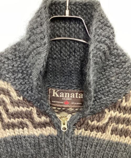 KANATA（カナタ）KANATA (カナタ) カウチン ジップカーディガン グレー×ブラウン サイズ:表記無の古着・服飾アイテム