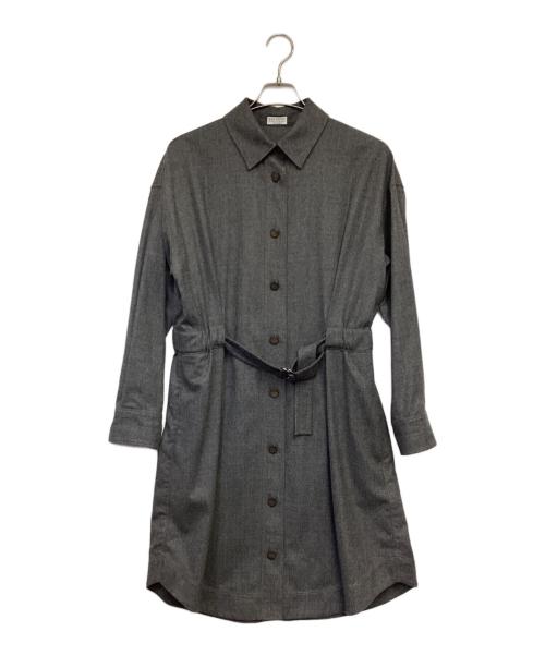 BRUNELLO CUCINELLI（ブルネロクチネリ）BRUNELLO CUCINELLI (ブルネロクチネリ) ウールシャツワンピース グレー サイズ:Mの古着・服飾アイテム