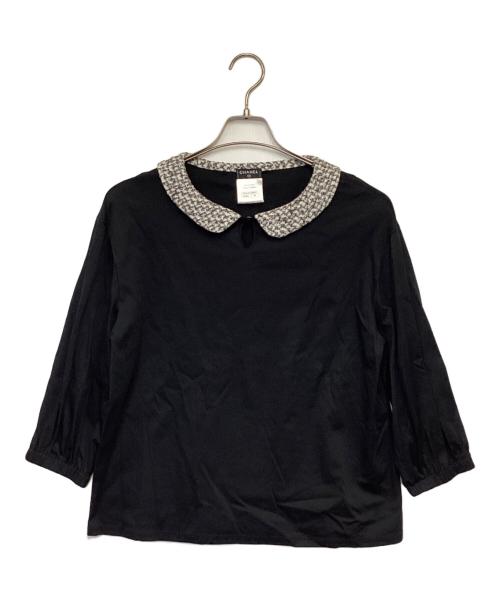 CHANEL（シャネル）CHANEL (シャネル) ツイードカラー 7分袖カットソー ブラック サイズ:38の古着・服飾アイテム