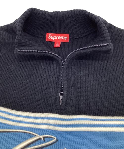 SUPREME（シュプリーム）SUPREME (シュプリーム) SCRIPT STRIPE HALF ZIP SWEATER（スクリプト ストライプ ハーフジップ セーター） ネイビー サイズ:XLの古着・服飾アイテム