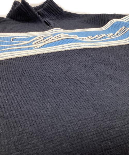 SUPREME（シュプリーム）SUPREME (シュプリーム) SCRIPT STRIPE HALF ZIP SWEATER（スクリプト ストライプ ハーフジップ セーター） ネイビー サイズ:XLの古着・服飾アイテム