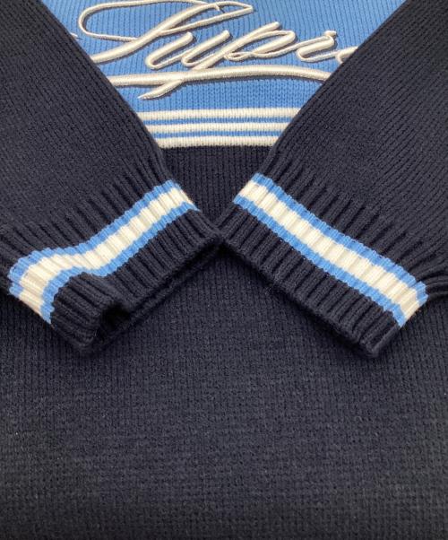 SUPREME（シュプリーム）SUPREME (シュプリーム) SCRIPT STRIPE HALF ZIP SWEATER（スクリプト ストライプ ハーフジップ セーター） ネイビー サイズ:XLの古着・服飾アイテム