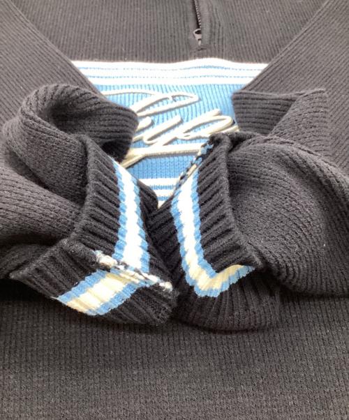 SUPREME（シュプリーム）SUPREME (シュプリーム) SCRIPT STRIPE HALF ZIP SWEATER（スクリプト ストライプ ハーフジップ セーター） ネイビー サイズ:XLの古着・服飾アイテム