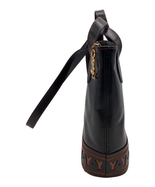 Yves Saint Laurent（イヴサンローラン）Yves Saint Laurent (イヴサンローラン) Yカット ロングハンドルトートバッグ ブラック×オレンジの古着・服飾アイテム
