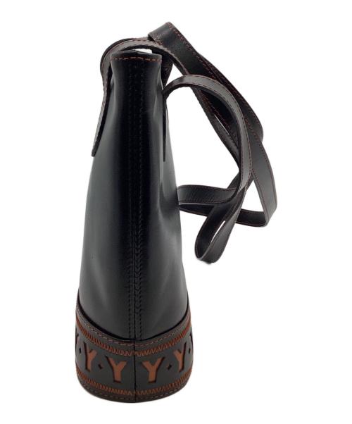 Yves Saint Laurent（イヴサンローラン）Yves Saint Laurent (イヴサンローラン) Yカット ロングハンドルトートバッグ ブラック×オレンジの古着・服飾アイテム