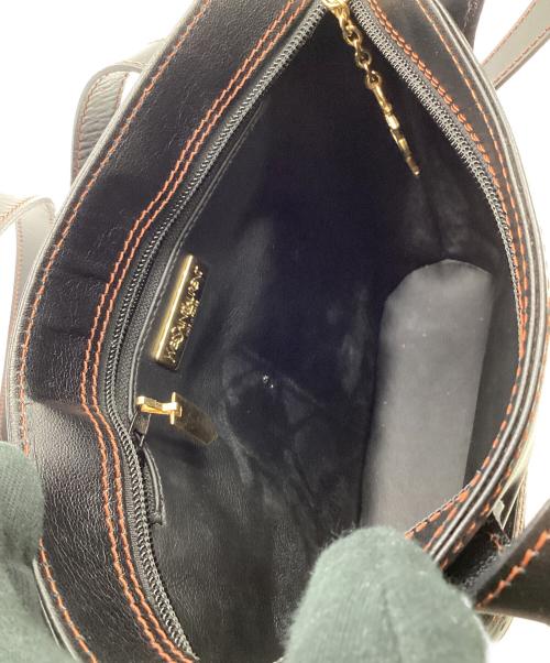 Yves Saint Laurent（イヴサンローラン）Yves Saint Laurent (イヴサンローラン) Yカット ロングハンドルトートバッグ ブラック×オレンジの古着・服飾アイテム