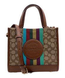 COACH（コーチ）の古着「デンプシー トート 22 シグネチャー ジャカード ウィズ ストライプ アンド コーチ パッチ」｜ベージュ
