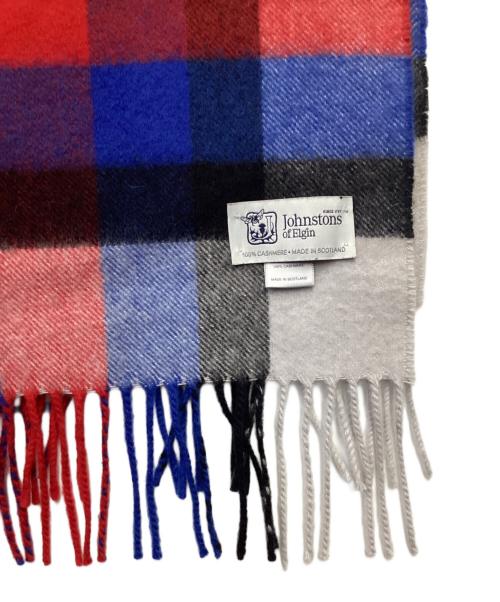JOHNSTONS OF ELGIN（ジョンストンズオブエルガン）JOHNSTONS OF ELGIN (ジョンストンズオブエルガン) カシミヤストール ブルー×レッドの古着・服飾アイテム