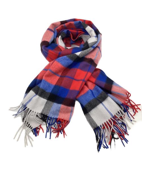 JOHNSTONS OF ELGIN（ジョンストンズオブエルガン）JOHNSTONS OF ELGIN (ジョンストンズオブエルガン) カシミヤストール ブルー×レッドの古着・服飾アイテム