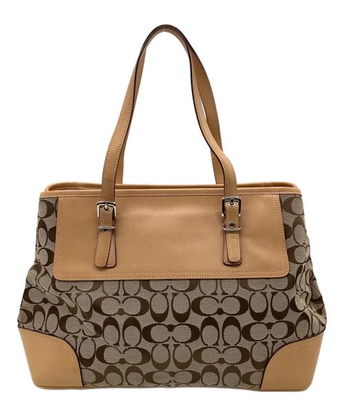 COACH（コーチ）COACH (コーチ) キャリーオール トートバッグ ベージュ×ナチュラルの古着・服飾アイテム