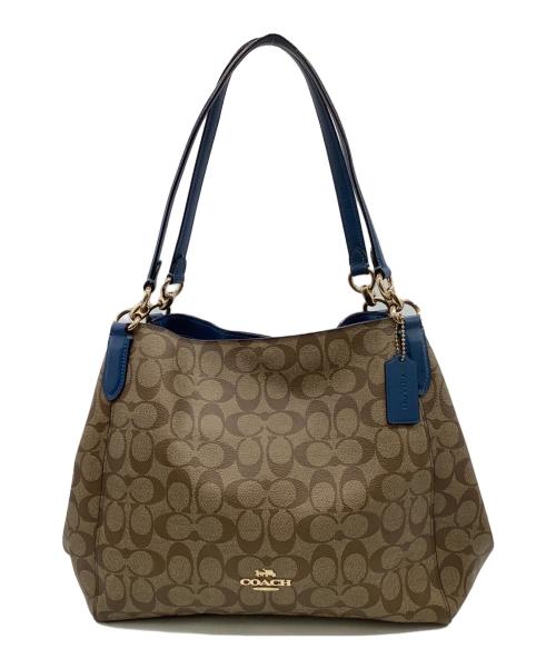 COACH（コーチ）COACH (コーチ) シグネチャー ショルダーバッグ ベージュ×ブルーの古着・服飾アイテム