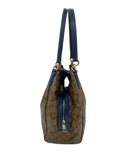 COACH（コーチ）COACH (コーチ) シグネチャー ショルダーバッグ ベージュ×ブルーの古着・服飾アイテム