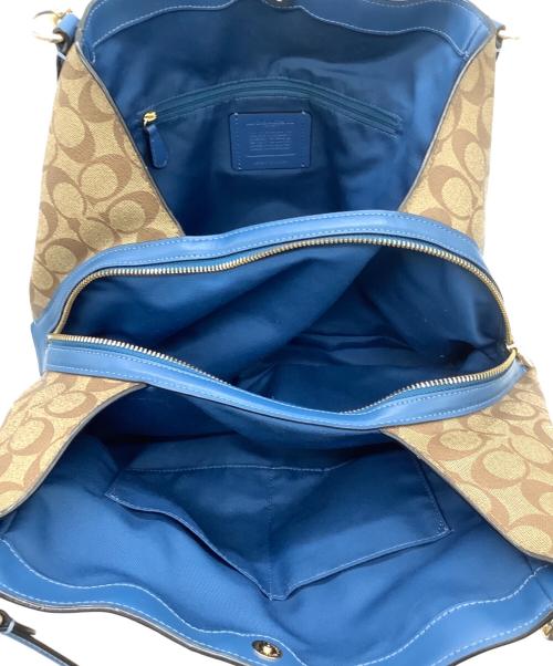 COACH（コーチ）COACH (コーチ) シグネチャー ショルダーバッグ ベージュ×ブルーの古着・服飾アイテム