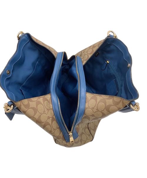 COACH（コーチ）COACH (コーチ) シグネチャー ショルダーバッグ ベージュ×ブルーの古着・服飾アイテム