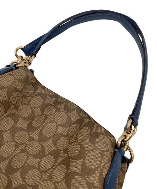 COACH（コーチ）COACH (コーチ) シグネチャー ショルダーバッグ ベージュ×ブルーの古着・服飾アイテム