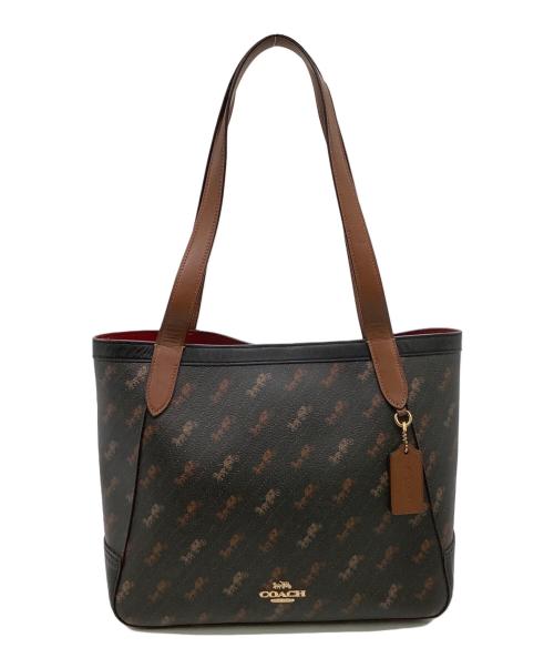 COACH（コーチ）COACH (コーチ) ホース アンド キャリッジ ドットプリント トートバッグ ブラック×ブラウンの古着・服飾アイテム