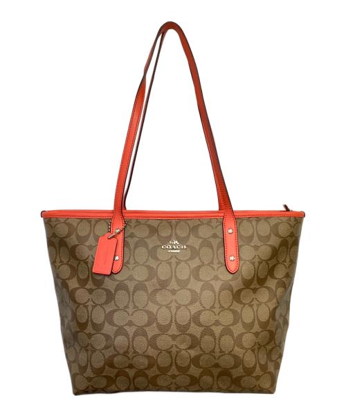 COACH（コーチ）COACH (コーチ) シグネチャー トートバッグ ベージュ×オレンジの古着・服飾アイテム