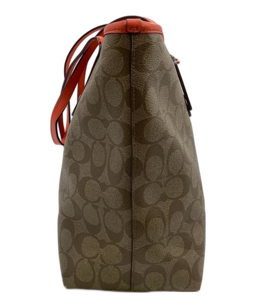 COACH（コーチ）COACH (コーチ) シグネチャー トートバッグ ベージュ×オレンジの古着・服飾アイテム