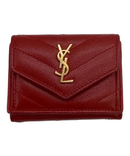 Saint Laurent Paris（サンローランパリ）Saint Laurent Paris (サンローランパリ) Vステッチ コンパクトウォレット レッドの古着・服飾アイテム