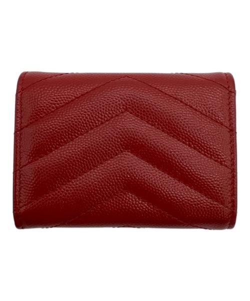 Saint Laurent Paris（サンローランパリ）Saint Laurent Paris (サンローランパリ) Vステッチ コンパクトウォレット レッドの古着・服飾アイテム