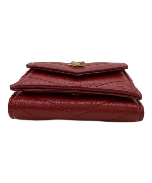 Saint Laurent Paris（サンローランパリ）Saint Laurent Paris (サンローランパリ) Vステッチ コンパクトウォレット レッドの古着・服飾アイテム