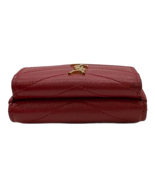 Saint Laurent Paris（サンローランパリ）Saint Laurent Paris (サンローランパリ) Vステッチ コンパクトウォレット レッドの古着・服飾アイテム