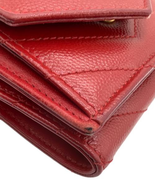 Saint Laurent Paris（サンローランパリ）Saint Laurent Paris (サンローランパリ) Vステッチ コンパクトウォレット レッドの古着・服飾アイテム