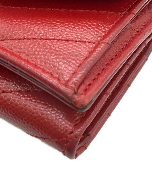 Saint Laurent Paris（サンローランパリ）Saint Laurent Paris (サンローランパリ) Vステッチ コンパクトウォレット レッドの古着・服飾アイテム