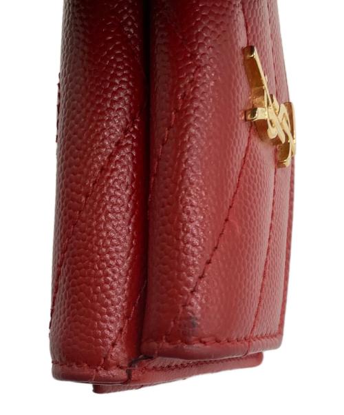 Saint Laurent Paris（サンローランパリ）Saint Laurent Paris (サンローランパリ) Vステッチ コンパクトウォレット レッドの古着・服飾アイテム