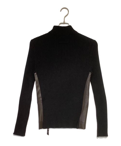 Jean Paul Gaultier homme（ジャンポールゴルチェオム）Jean Paul Gaultier homme (ジャンポールゴルチェオム) レザー切り替えニット ブラウン サイズ:48の古着・服飾アイテム