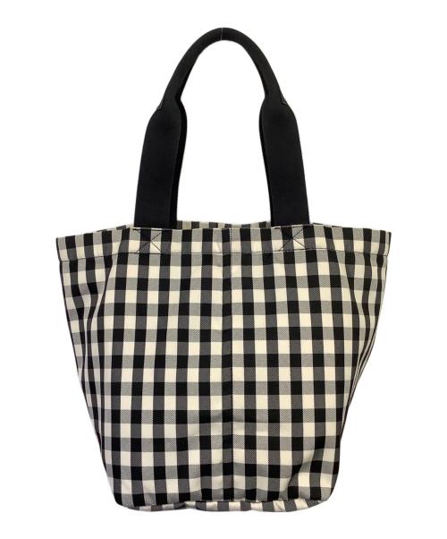 TORY BURCH（トリーバーチ）TORY BURCH (トリーバーチ) PIPER GINGHAM SMALL SQUARE TOTE（パイパー ギンガム スモール スクエア トート） ブラック×ホワイトの古着・服飾アイテム
