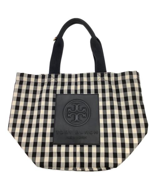TORY BURCH（トリーバーチ）TORY BURCH (トリーバーチ) PIPER GINGHAM SMALL SQUARE TOTE（パイパー ギンガム スモール スクエア トート） ブラック×ホワイトの古着・服飾アイテム