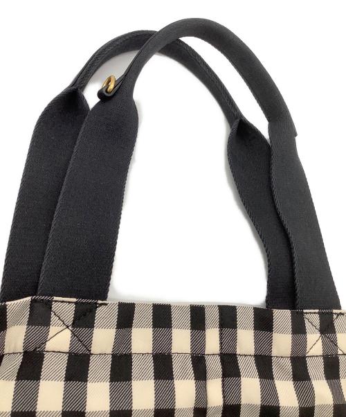 TORY BURCH（トリーバーチ）TORY BURCH (トリーバーチ) PIPER GINGHAM SMALL SQUARE TOTE（パイパー ギンガム スモール スクエア トート） ブラック×ホワイトの古着・服飾アイテム