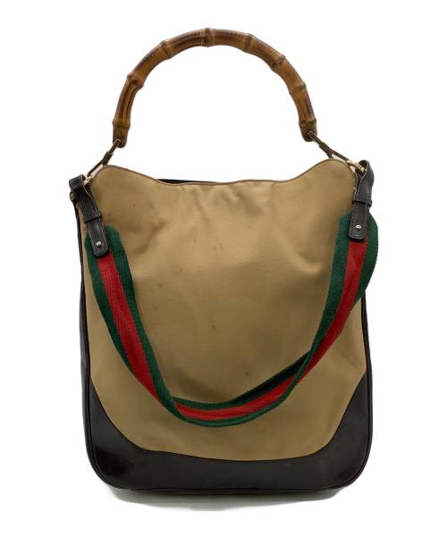 GUCCI（グッチ）GUCCI (グッチ) バンブー 2WAYショルダーバッグ ベージュ×ブラウンの古着・服飾アイテム