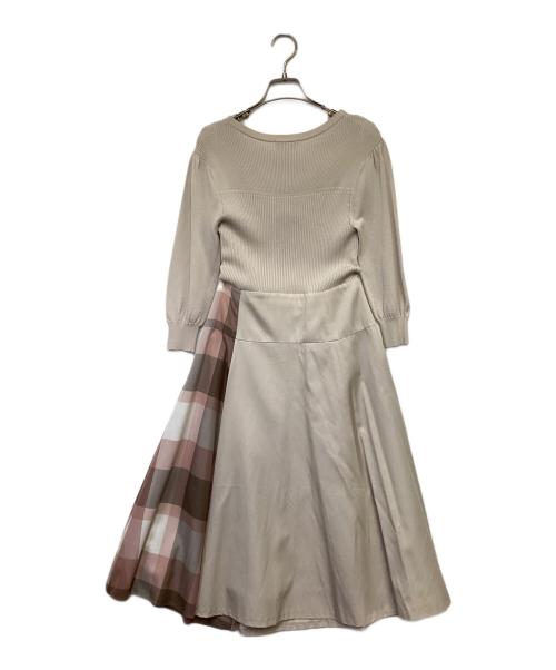 BLUE LABEL CRESTBRIDGE（ブルーレーベルクレストブリッジ）BLUE LABEL CRESTBRIDGE (ブルーレーベルクレストブリッジ) ソフティーツイル ニットコンビワンピース ベージュ サイズ:36の古着・服飾アイテム