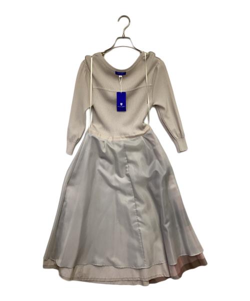 BLUE LABEL CRESTBRIDGE（ブルーレーベルクレストブリッジ）BLUE LABEL CRESTBRIDGE (ブルーレーベルクレストブリッジ) ソフティーツイル ニットコンビワンピース ベージュ サイズ:36の古着・服飾アイテム