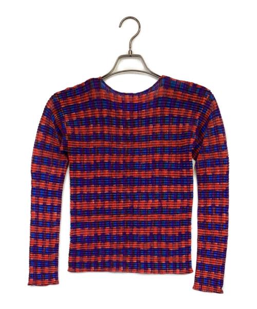 ISSEY MIYAKE（イッセイミヤケ）ISSEY MIYAKE (イッセイミヤケ) 長袖プリーツカットソー ブルー×レッド サイズ:Mの古着・服飾アイテム