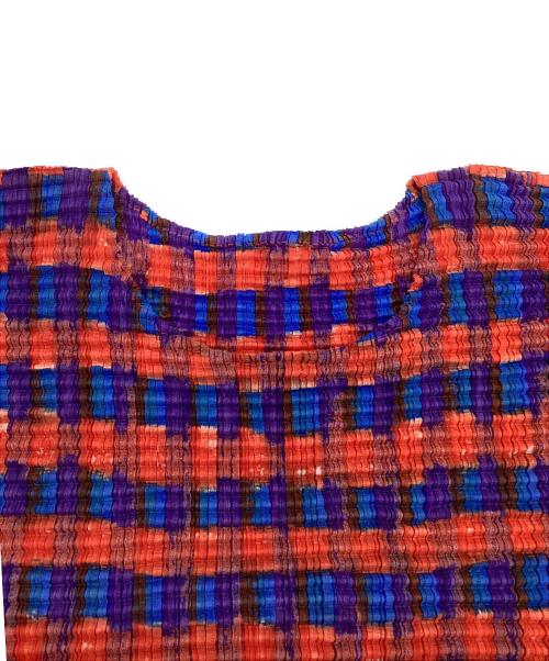 ISSEY MIYAKE（イッセイミヤケ）ISSEY MIYAKE (イッセイミヤケ) 長袖プリーツカットソー ブルー×レッド サイズ:Mの古着・服飾アイテム