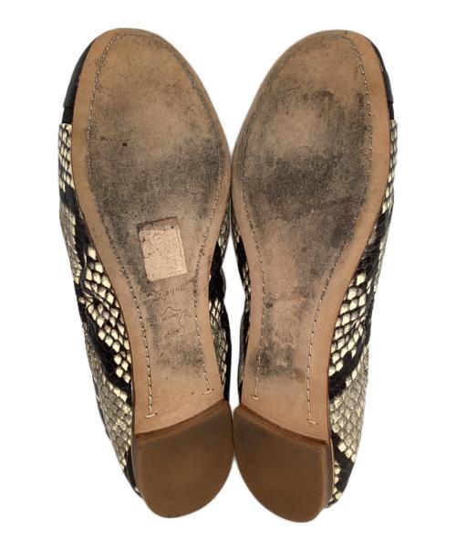TORY BURCH（トリーバーチ）TORY BURCH (トリーバーチ) MINNIE CAP-BALLET STAMPED SNAKE PRINTED LEATHER（ミニー キャップトゥ バレー フラットシューズ） ベージュ×ブラック サイズ:6Mの古着・服飾アイテム