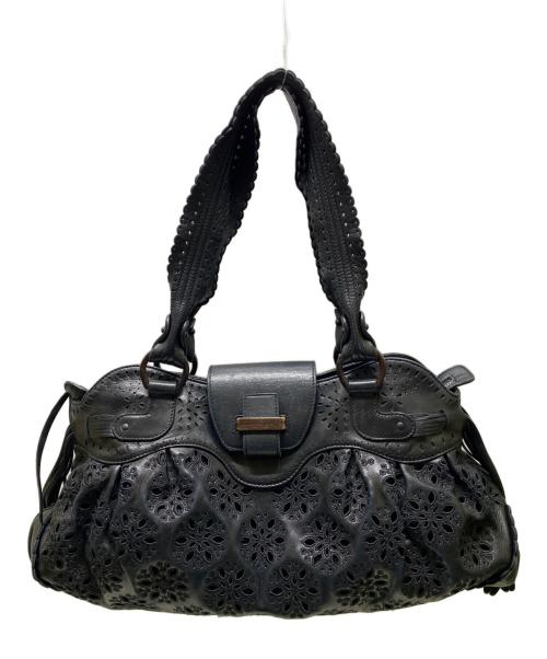 Salvatore Ferragamo（サルヴァトーレ フェラガモ）Salvatore Ferragamo (サルヴァトーレ フェラガモ) フラワーカットデザインハンドバッグ ブラックの古着・服飾アイテム