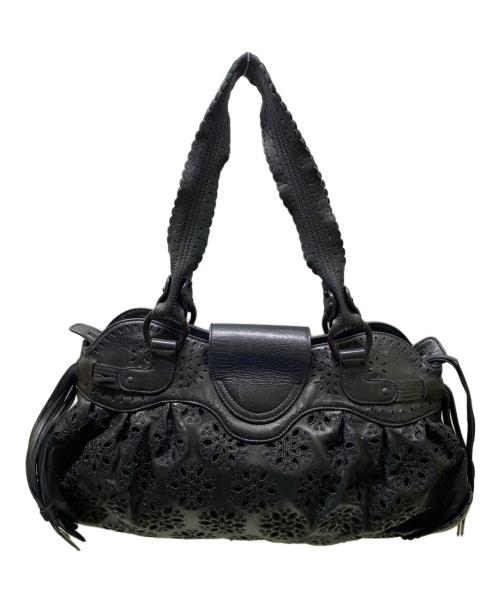 Salvatore Ferragamo（サルヴァトーレ フェラガモ）Salvatore Ferragamo (サルヴァトーレ フェラガモ) フラワーカットデザインハンドバッグ ブラックの古着・服飾アイテム