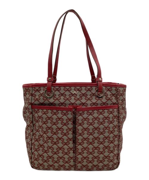 ANYA HINDMARCH（アニヤ・ハインドマーチ）ANYA HINDMARCH (アニヤ・ハインドマーチ) ハンドバッグ ベージュ×レッドの古着・服飾アイテム