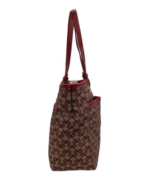 ANYA HINDMARCH（アニヤ・ハインドマーチ）ANYA HINDMARCH (アニヤ・ハインドマーチ) ハンドバッグ ベージュ×レッドの古着・服飾アイテム