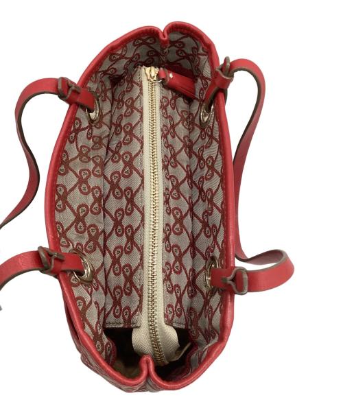 ANYA HINDMARCH（アニヤ・ハインドマーチ）ANYA HINDMARCH (アニヤ・ハインドマーチ) ハンドバッグ ベージュ×レッドの古着・服飾アイテム