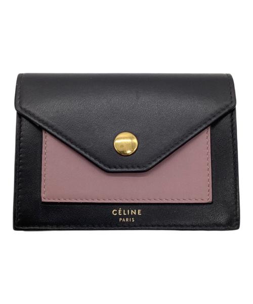 CELINE（セリーヌ）CELINE (セリーヌ) Pocket Trifolded（ポケット トライフォールデッド）カードホルダー ブラック×ピンクの古着・服飾アイテム
