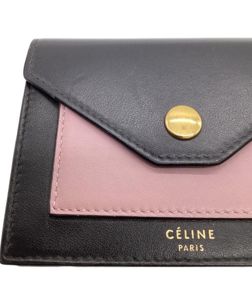 CELINE（セリーヌ）CELINE (セリーヌ) Pocket Trifolded（ポケット トライフォールデッド）カードホルダー ブラック×ピンクの古着・服飾アイテム