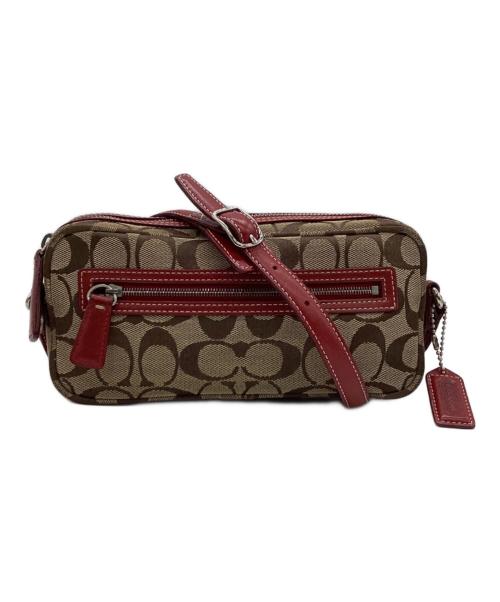 COACH（コーチ）COACH (コーチ) シグネチャー ショルダーポーチ ベージュ×レッドの古着・服飾アイテム